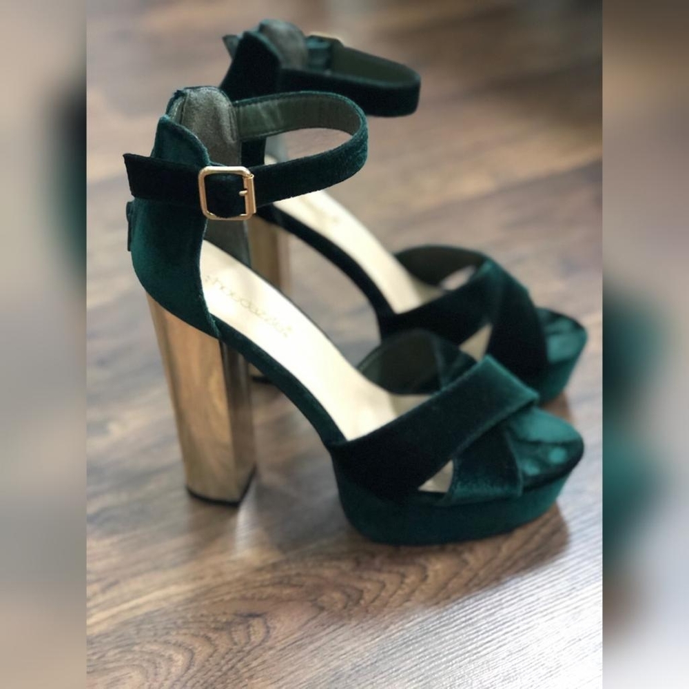 Velvet Green and Gold heels